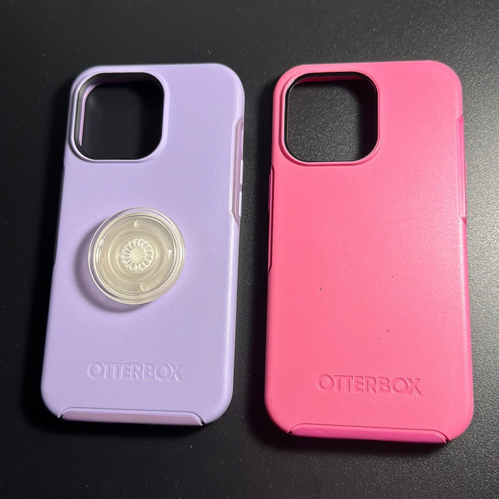 Set of two iPhone, 13 Pro, OtterBox, cases Dash hot, pink and lavender